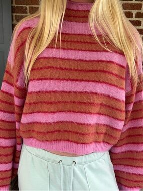 Entro Striped Pink and Brown Turtleneck Sweater